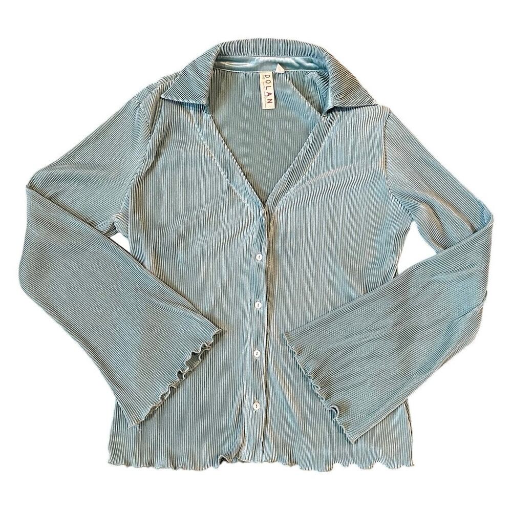 Dolan Button Front Blouse with Collar and Lettuce Hem